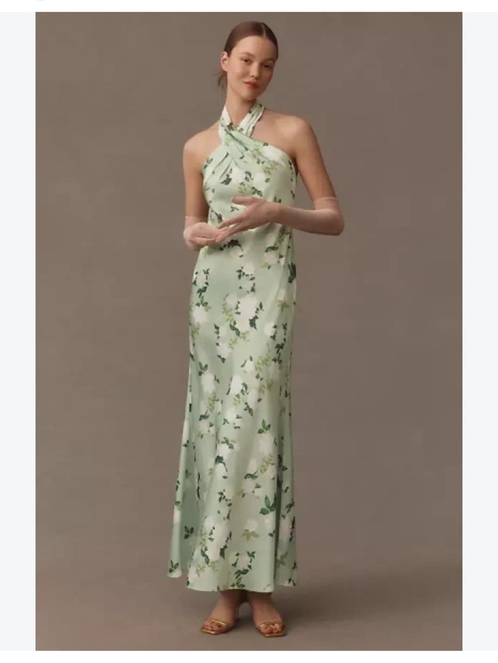 BHLDN Sage Green Floral Halter Maxi Dress Size 8
